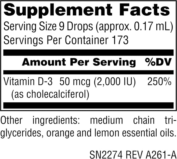 Source Naturals, Vitamin D-3 Liquid Drops 2000 IU - 1 Fluid oz. 1 Fl Oz (Pack of 1)