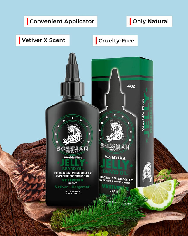 Bossman Jelly Beard Oil for Men (4 Oz, Vetiver X Scent) Ã¢ÂÂ Softens, Moisturi