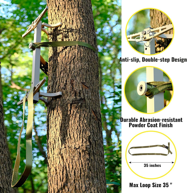 Climbing Sticks, 17” Lightweight Aluminium Hunting Climbing Sticks w/Silent Design, Tree Stand Sticks w/Pivoting V-Brackets & 20” Rope Aiders,