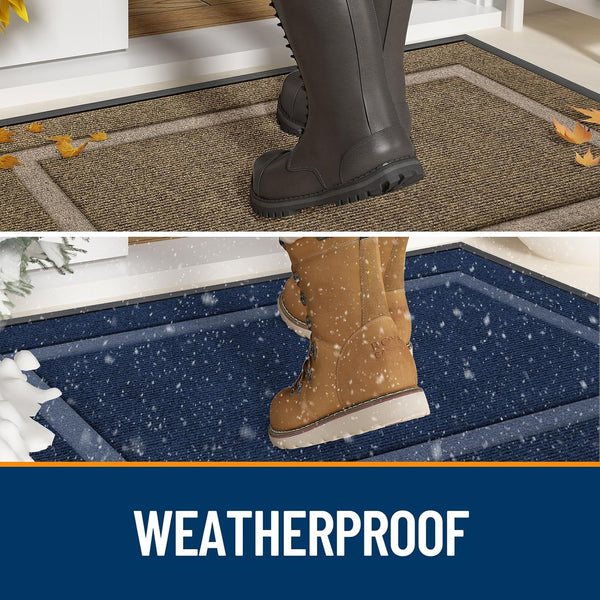 OLANLY Front Door Mat Outside 29.5x17, All-Season Heavy-Duty Rubber Doormat Dark Brown Classic Border Rectangular 29.5" x 17"