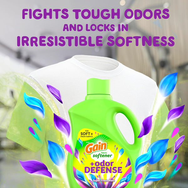 Gain + Odor Defense Liquid Fabric Softener, Super Fresh Blast Scent, 140 Oz 190 Loads, HE Compatible