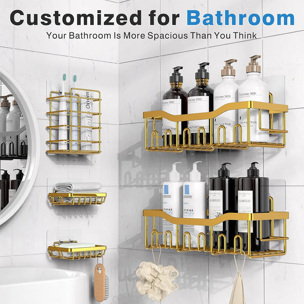 Shower Caddy 5 Pack,Adhesive Shower Organizer for Bathroom Storage&Home Decor&Kitchen,No Drilling,Large Capacity,Rustproof Stainless Steel