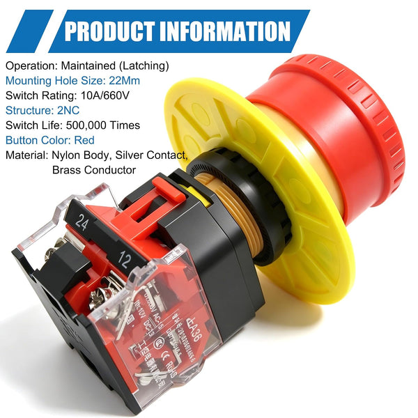 Mxuteuk 22Mm 2 NC Red Mushroom Emergency Stop Push Button Switch AC 660V 10A Switch Station Box LA36-02ZS-BOX-Y
