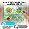 Hula Home Stained Glass Mandala Art Kit - DIY Window Clings with Markers, 10 Suncatchers - Perfect Hobby for Adults, Kids, Teens & Seniors - Ideal