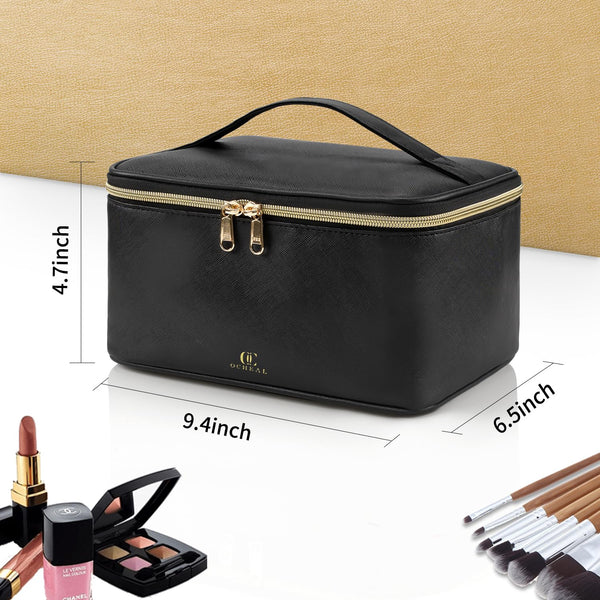 OCHEAL Makeup Bag, Portable Cosmetic Bag, Large Capacity Travel Makeup Case Organizer, Black for Women Toiletry Bag for Girls Traveling with