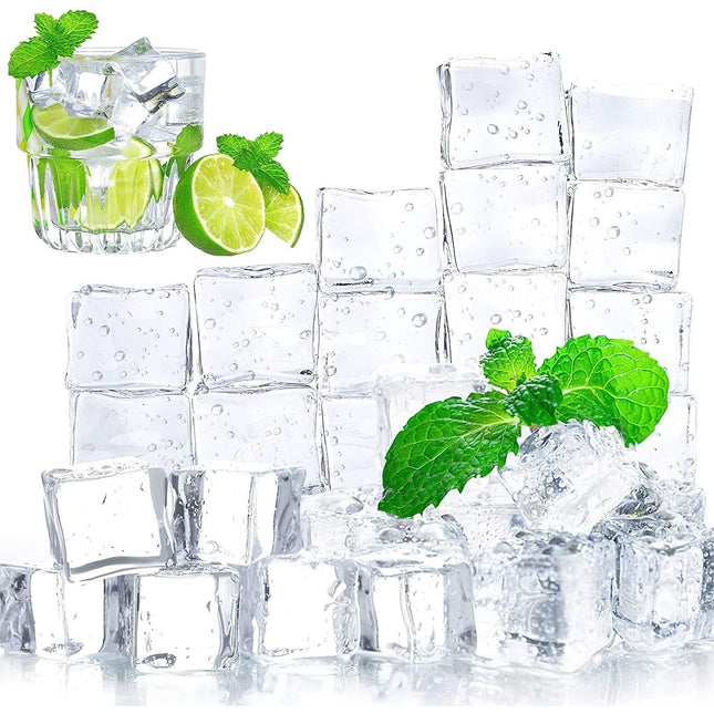 Domestar Fake Ice Cubes, 20 PCS 0.8" Plastic Ice Cubes Acrylic Square Clear Rock Diamond Crystals Display for Photograph