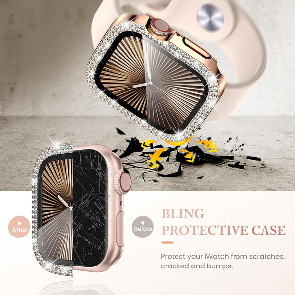 Goton 4 Pack for Apple Watch Series 10 Screen Protector 46Mm Bling Case, Women Glitter Diamond Rhinestone Face Cover for Iwatch Accessories 46Mm