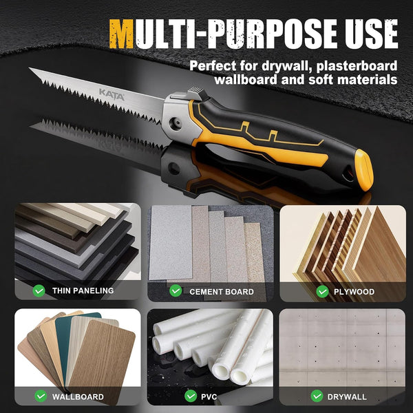 KATA Folding Drywall Jab Saw, Sheetrock Knife with Soft Grip Handle | Compact Folding Hand Saw & Keyhole Saw for Sheetrock, Wallboard Repair,