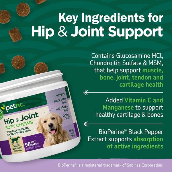 PetNC Natural Care Hip and Joint Soft Chews for Dogs, 90 Count - 27591 90 Count (Pack of 1) All Dogs