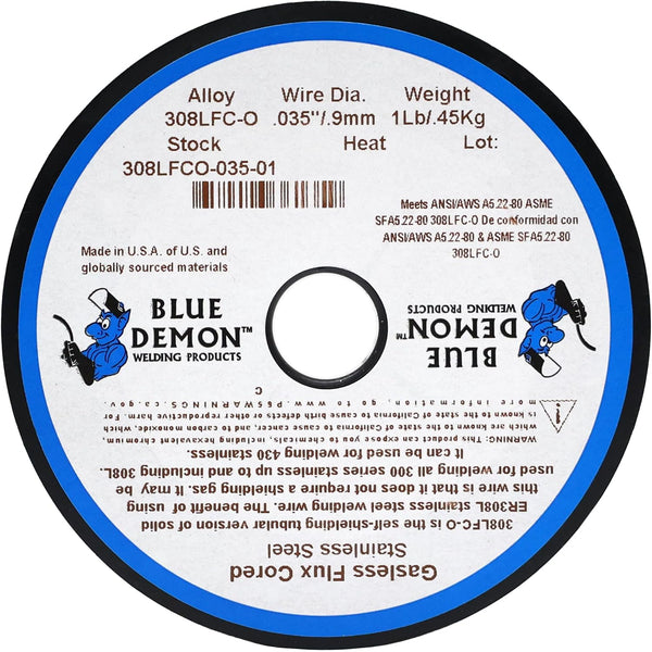 Blue Demon 308LFC-O X .035 X 1# Spool Stainless Steel Flux Cored Gasless Welding Wire