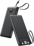 VRURC Portable Charger with Built in Cables, 10000Mah Travel Essentials Power Bank, 5 Output 2 Input LED Display External Battery Pack Compatible