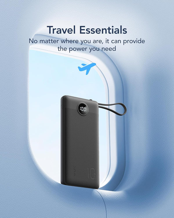 VRURC Portable Charger with Built in Cables, 10000Mah Travel Essentials Power Bank, 5 Output 2 Input LED Display External Battery Pack Compatible