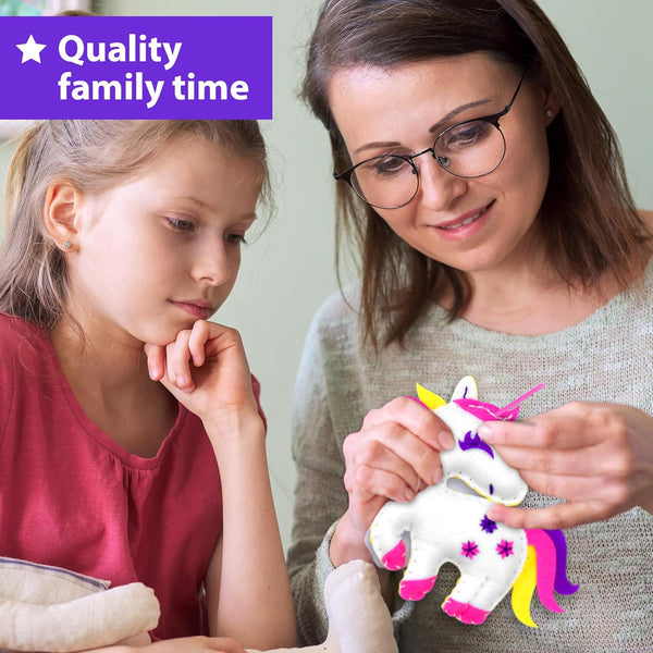KRAFUN Unicorn Sewing Keyring Kit for Kids Age 7 8 9 10 11 12 Learn Art & Craft, Includes 6 Stuffed Animal Bear, Dog, Rabbit, Raccoon, Owl Dolls,