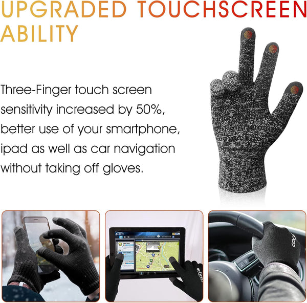 COOLJOB Warm Fleece Knit Winter Gloves for Men Women, Touch Screen Fingers, Non-slip Silicone Grip and Elastic Cuff Large (Pack of 3) Multicolor