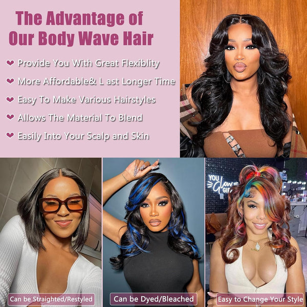 Body Wave Human Hair Bundles with Frontal (10 10 12 12+10Frontal) 12A 4 Bundles Human Hair with Closure 13X4 HD Lace Frontal 100% Unprocessed