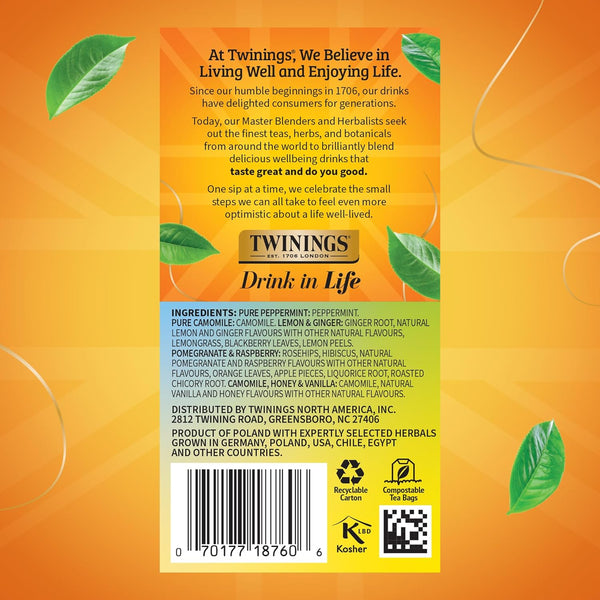 Twinings Herbal Tea Variety Pack, 20 Count (Pack of 1), Formerly Assorted Herbal, Includes 5 Flavours, Naturally Caffeine-Free, Enjoy Hot or Iced,
