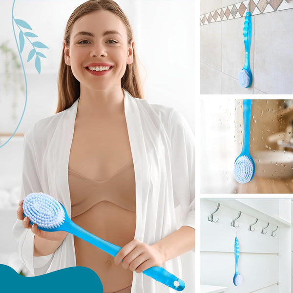 2 Pack Bath Body Brush Long Handle Back Shower Brush Exfoliating Back, Body, and Feet Scrubber Soft Nylon Bristles (Blue & Green) Blue, Green