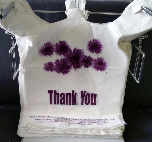 Purple Flower Thank You Plastic Shopping Bags - 500 pcs/case