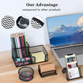 Pen Holder for Desk, 6 Pieces Mesh Desk Organizer Set 3 Compartments Pens Holder, Mail Organizer Letter Holder Home Office Supplies Caddy Storage