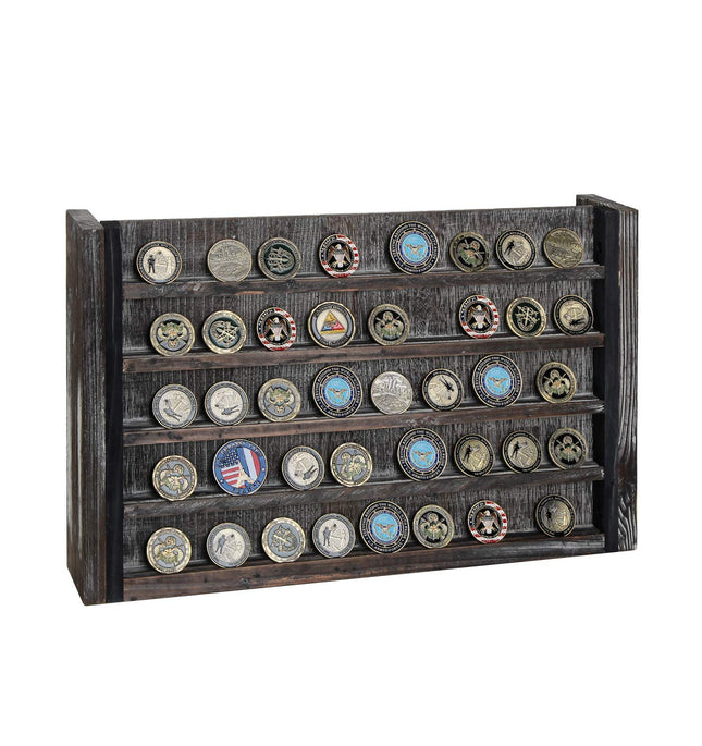 J JACKCUBE DESIGN Rustic Wood Wall Mount Coins Display Rack - 5 Tier Military Holder for Army, Air Force, Navy Awards Co