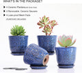Gepege Succulent Pots, 4 Inch Small Indoor Ceramic Planter Pot with Drainage Holes and Saucers for Plants- Blue - Set of 4 4 Inch - Set of 4 Blue