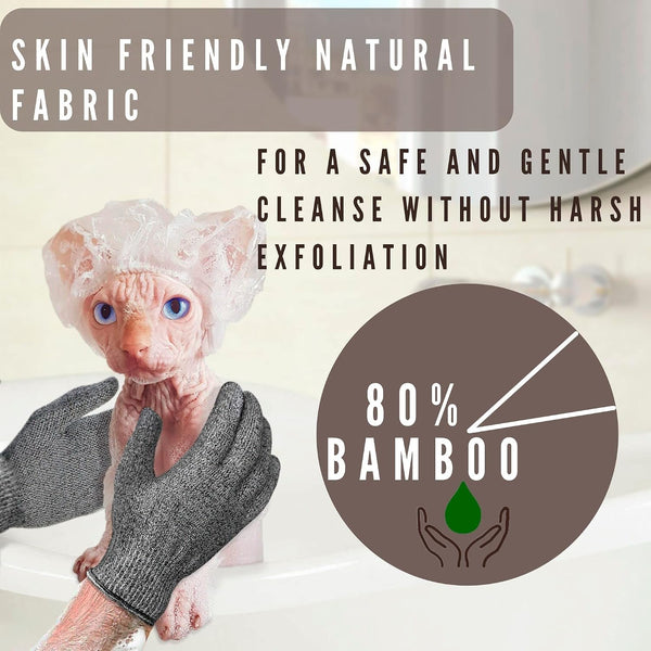 Sphynx Hairless Cats Carbonized Bamboo Bath Exfoliating Gloves Charcoal Bamboo Shower Body Scrub (1 Pair)