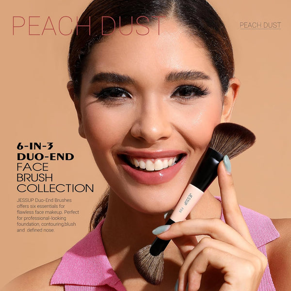 Jessup Face Makeup Brushes 3pcs Double Ended Makeup Brush Set for Foundation Contour Blush Highlight and Powder, Premium Synthetic Make up Brushes