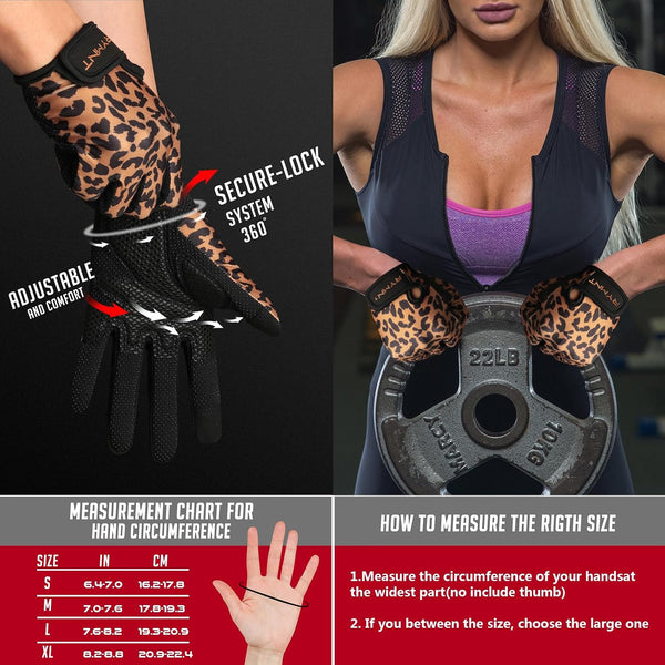 Full Finger Workout Gloves Women Men - Weight Lifting Gloves Full Palm Grip 0Leopard Large