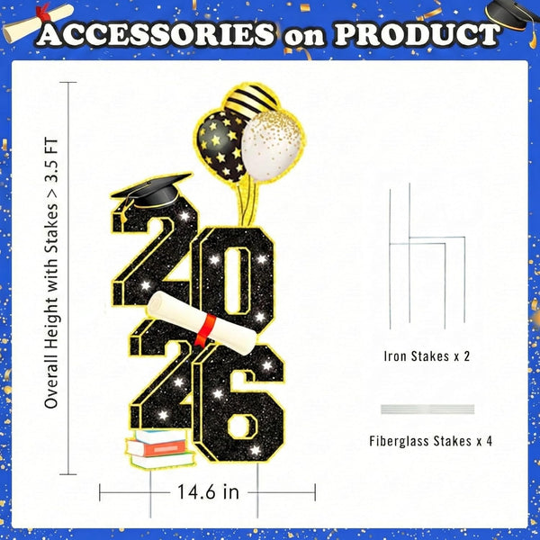 3.5FT Large Class 2025 Graduation Yard Sign Yard Decorations Congrats Graduation Lawn Signs 2025 Grad Yard Signs with Stakes for Outdoor Indoor