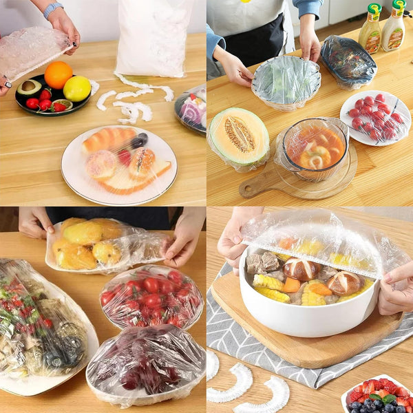 300PCS Elastic Food Covers Fresh Keeping Bags Disposable Stretchable Bowl Covers Universal Kitchen Wrap Seal Bags for Food Storage Bread Proofing