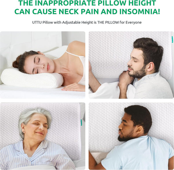 UTTU Cervical Pillow for Neck Strain Relief, Memory Foam Neck Pillow for Sleeping, Adjustable Orthopedic Sandwich Pillow, Contour Cooling for Side