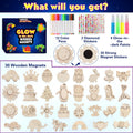GWAHSA 30Pcs DIY Wooden Magnets, Glow in the Dark Wooden Art Craft Supplies Painting Kit for Kids Activities Party Favors for Boys Girls Ages 4-8