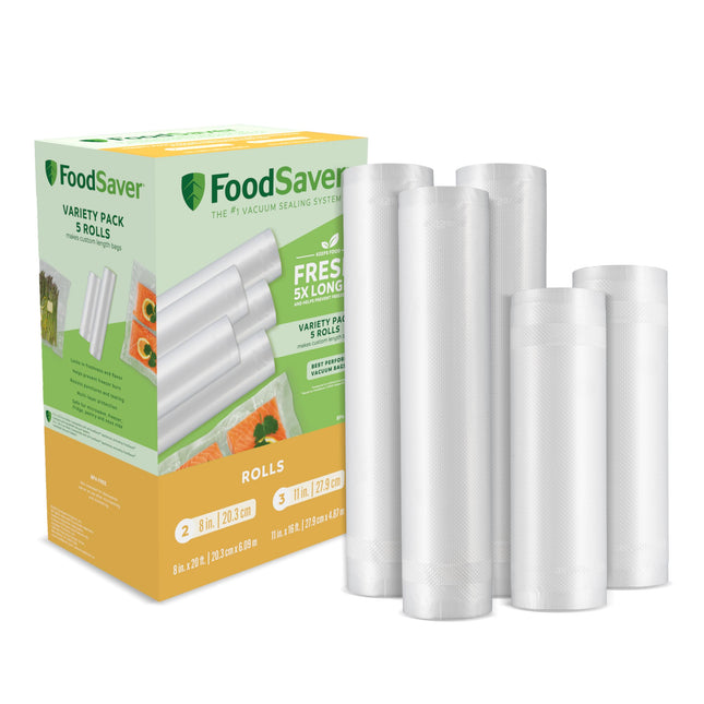 Foodsaver Custom Length Vacuum Sealer Bags Multipack, 5 Count Rolls for Airtight Food Storage and Sous Vide - Compatible