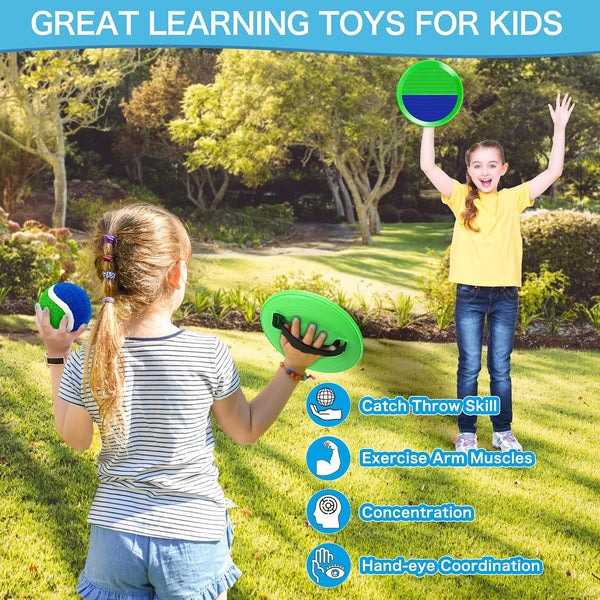 Ball Catch Game, Kids Toss Game for Ages 3 4 5 6 7 8-12 Year Old Boy Girl, Catching Balls Set with 2 Ball Paddles for Outdoor Yard Game, Pool or