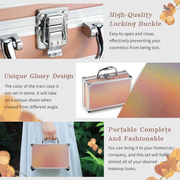 Color Nymph Beginner Makeup Kits for Teens with Train Case Included Full Makeup Kit Eyeshadow Palette Blushes Bronzer Highlighter Lipstick Brushes