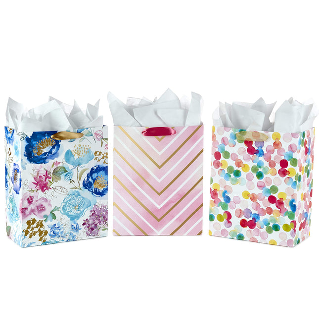 Hallmark 13" Large Gift Bags Assortment with Tissue Paper (Pack of 3: Floral, Ch