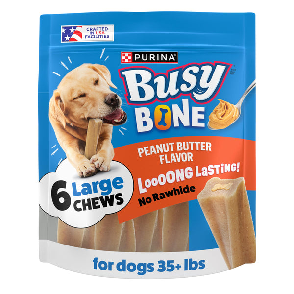 Purina Busy Bone Large Dog Chew Treats, Peanut Butter Flavor, 6 ct Pouch Peanut Butter 1.31 Pound (Pack of 1)