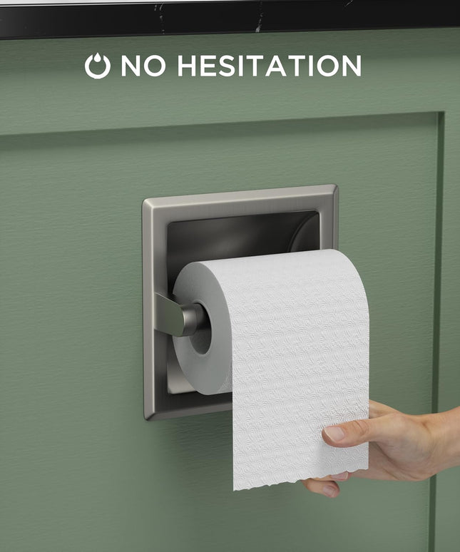 FORIOUS Recessed Toilet Paper Holder, Stainless Steel Durable Tissue Roll Holder Wall Mount for Bathroom Space Saving De