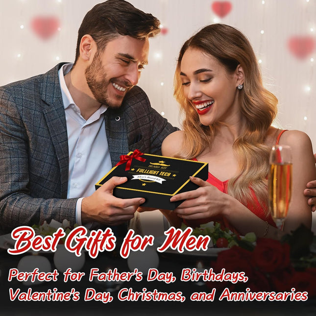 Beard Kit for Men Grooming & Care W/3 Pack Beard Oil, Wash, Balm, Comb, Brush, Scissors,Anniversary Valentines Birthday 