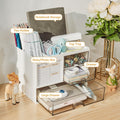 QIYVLOS Desk Organizer with 3 Drawer, Multi-Functional Pencil Pen Holder for Desk, Desk Organizers and Storage with 8 Compartments, Desktop