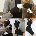monochef Fingerless Gloves Half Finger Winter Warm Knit Thermal Working Running Biking Driving Typing Men Women Black Black 2 Pairs