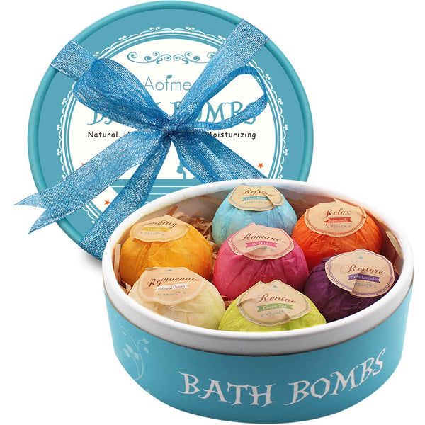 Aofmee Bath Bombs, 7pcs Bubble Bath Bombs for Women, Natural Handmade Fizzies Gift Set, Spa Organic Bathbombs for Kids, Essential Oil Personal
