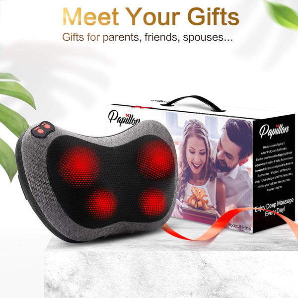 Papillon Shiatsu Back and Neck Massager with Heat, Deep Tissue Kneading,Electric Massage Pillow for Back,Shoulders,Legs,Foot,Body Muscle Pain