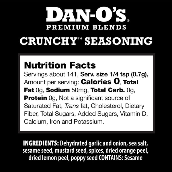 Dan-O's Crunchy Seasoning, 3.5 oz Bottle, Everything Seasoning for Fish, Eggs, Salads, Veggies and More, Sugar Free, Zero Calorie, Use this Spice