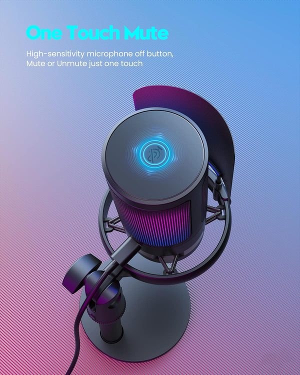 Gaming Microphone, USB PC Mic for Podcasts Videos, Streaming, Condenser Mic with Quick Mute, Tripod Stand, Pop Filter, RGB Indicator, Shock Mount,