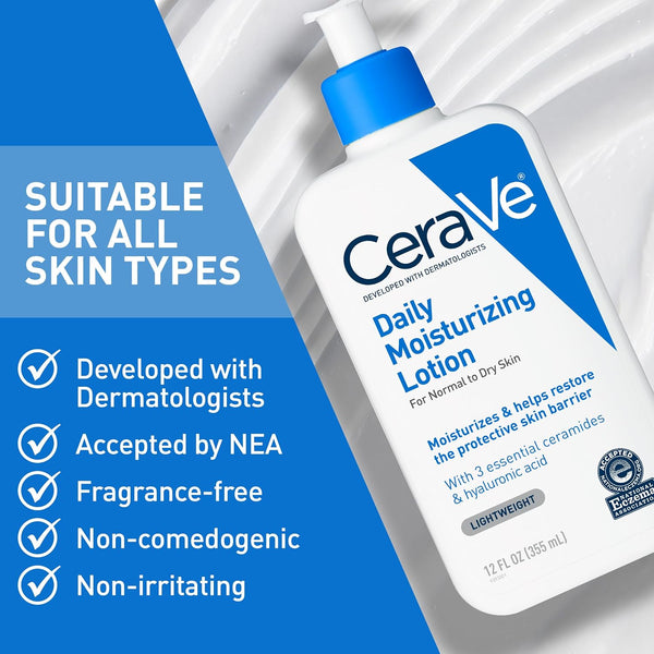 CeraVe Daily Moisturizing Lotion for Dry Skin, Body Lotion & Face Moisturizer with Hyaluronic Acid and Ceramides, Daily Moisturizer, Fragrance