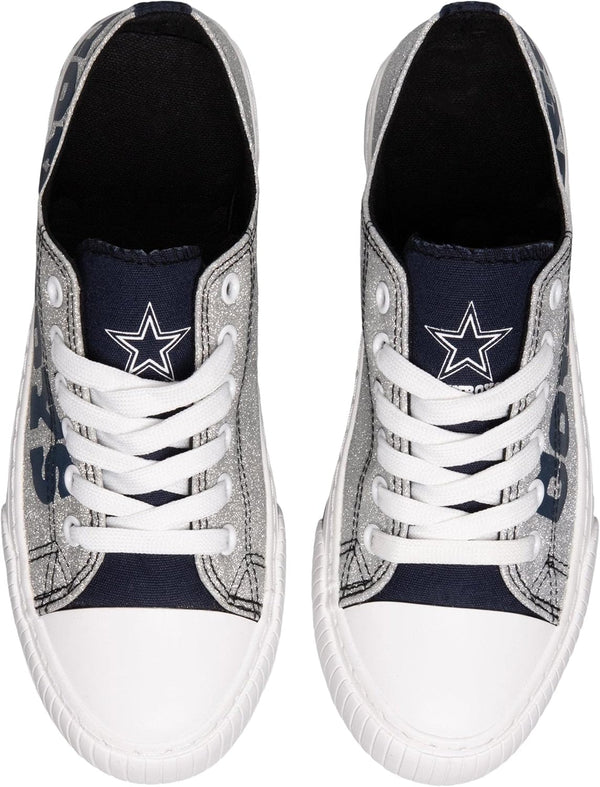 FOCO Womens NFL Team Logo Ladies Fashion Glitter Low Top Canvas Sneakers Shoes Dallas Cowboys 7 Glitter