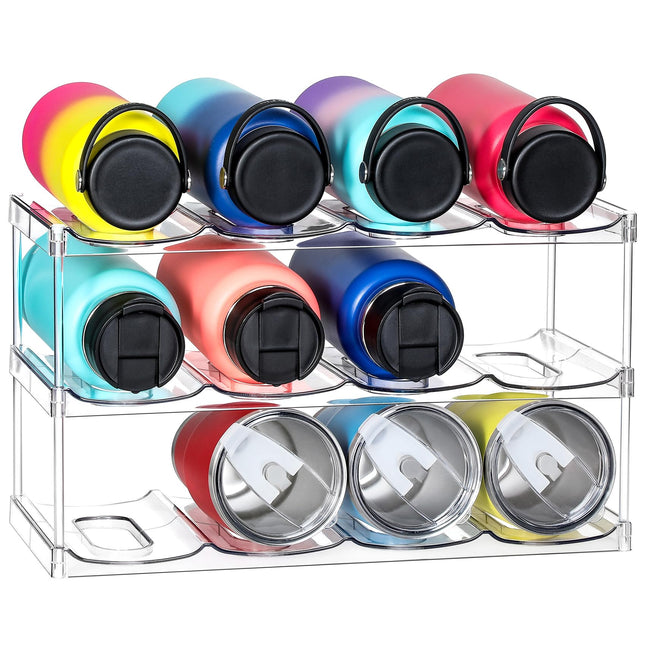 LARGER Compartment - 3 Tier Stackable Water Bottle Organizer Holder - for Stanley 40Oz & Others' Large Tumbler - Clear W