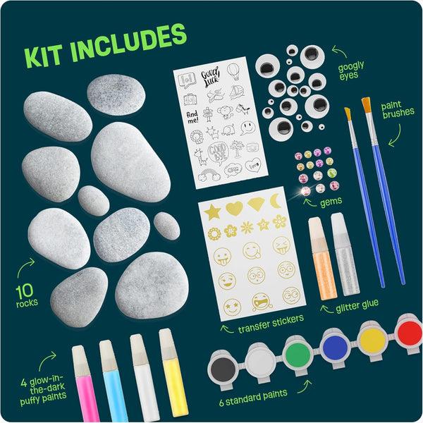 Dan&Darci Kids Rock Painting Kit - Glow in the Dark - Arts & Crafts Gifts for Boys and Girls Ages 6-12 - Craft Activities Kits - Creative Art Toys