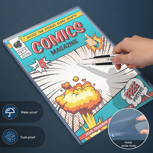 Zonon 5 Set Comic Book Display Case Set, Include Comic Book Sleeves and Clear Plastic Easels, 7.6 x 10.7 Inch Magazine Protectors for Collectors